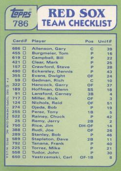 1982 Topps - Team Leaders / Checklists #786 Red Sox Leaders / Checklist (Carney Lansford / Mike Torrez) Back