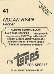 1982 Topps - Coming Soon Stickers #41 Nolan Ryan Back