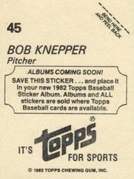 1982 Topps - Coming Soon Stickers #45 Bob Knepper Back