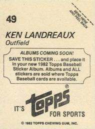 1982 Topps - Coming Soon Stickers #49 Ken Landreaux Back