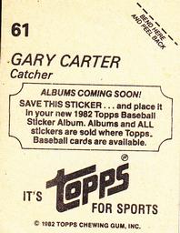 1982 Topps - Coming Soon Stickers #61 Gary Carter Back