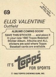 1982 Topps - Coming Soon Stickers #69 Ellis Valentine Back