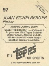 1982 Topps - Coming Soon Stickers #97 Juan Eichelberger Back