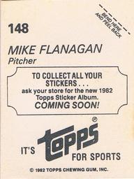 1982 Topps - Coming Soon Stickers #148 Mike Flanagan Back