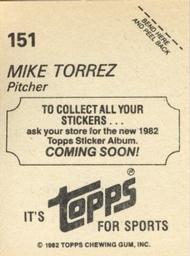 1982 Topps - Coming Soon Stickers #151 Mike Torrez Back