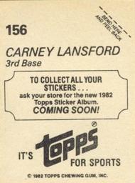 1982 Topps - Coming Soon Stickers #156 Carney Lansford Back