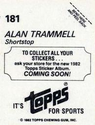 1982 Topps - Coming Soon Stickers #181 Alan Trammell Back