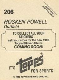 1982 Topps - Coming Soon Stickers #206 Hosken Powell Back