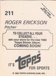 1982 Topps - Coming Soon Stickers #211 Roger Erickson Back