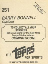 1982 Topps - Coming Soon Stickers #251 Barry Bonnell Back