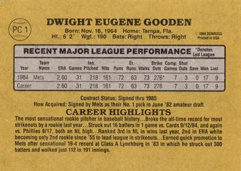 1985 Donruss - Wax Box Bottom Panel Singles #PC1 Dwight Gooden Back