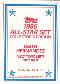 1985 Topps - 1985 All-Star Set Collector's Edition (Glossy Send-Ins) #13 Keith Hernandez Back