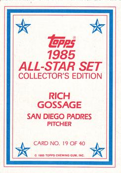 1985 Topps - 1985 All-Star Set Collector's Edition (Glossy Send-Ins) #19 Rich Gossage Back