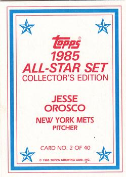1985 Topps - 1985 All-Star Set Collector's Edition (Glossy Send-Ins) #2 Jesse Orosco Back