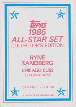 1985 Topps - 1985 All-Star Set Collector's Edition (Glossy Send-Ins) #21 Ryne Sandberg Back