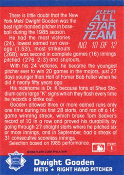 1986 Fleer - Fleer All-Star Team #10 Dwight Gooden Back