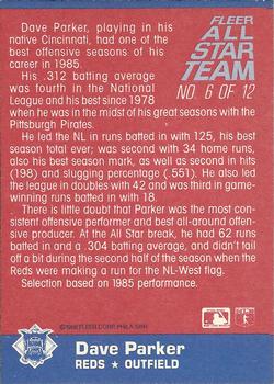 1986 Fleer - Fleer All-Star Team #6 Dave Parker Back