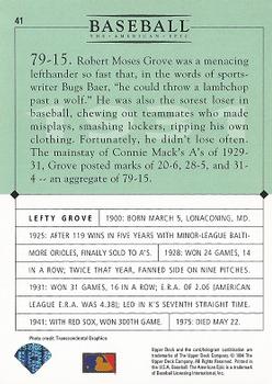 1994 Upper Deck Baseball: The American Epic #41 Lefty Grove Back