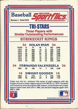 1986 Sportflics #143 Strikeout Kings (Dwight Gooden / Nolan Ryan / Fernando Valenzuela) Back