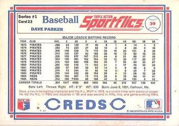 1986 Sportflics #23 Dave Parker Back