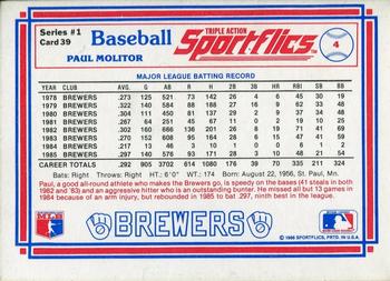 1986 Sportflics #39 Paul Molitor Back