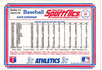 1986 Sportflics #116 Dave Kingman Back