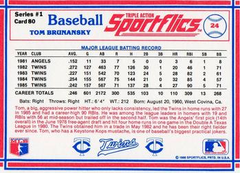 1986 Sportflics #80 Tom Brunansky Back
