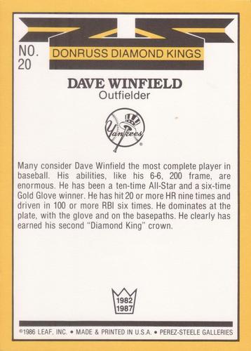 1987 Donruss - Super Diamond Kings #20 Dave Winfield Back