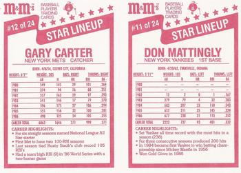 1987 M&M's Star Lineup - Panels #11-12 Don Mattingly / Gary Carter Back