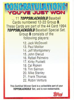 1994 Topps - Black Gold Certified Winners Redeemed/Exchange #B Winner B 12-22 Back