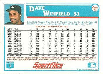 1987 Sportflics #41 Dave Winfield Back