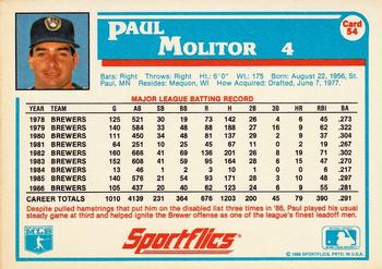 1987 Sportflics #54 Paul Molitor Back