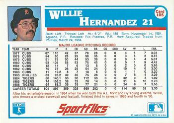1987 Sportflics #105 Willie Hernandez Back