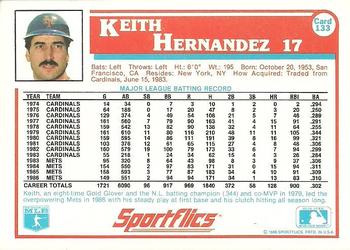 1987 Sportflics #133 Keith Hernandez Back