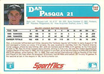 1987 Sportflics #143 Dan Pasqua Back
