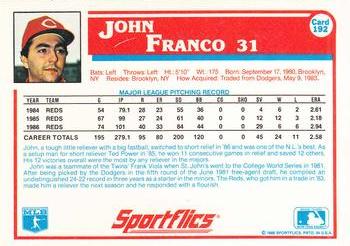 1987 Sportflics #192 John Franco Back