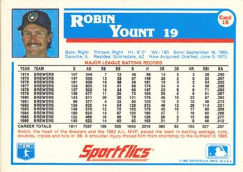 1987 Sportflics #16 Robin Yount Back