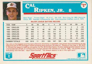 1987 Sportflics #9 Cal Ripken, Jr. Back