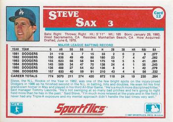 1987 Sportflics #12 Steve Sax Back