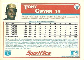 1987 Sportflics #31 Tony Gwynn Back