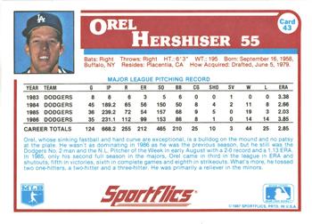 1987 Sportflics #43 Orel Hershiser Back