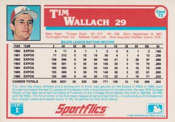 1987 Sportflics #72 Tim Wallach Back