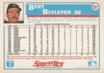 1987 Sportflics #81 Bert Blyleven Back