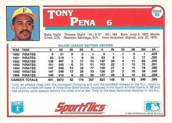 1987 Sportflics #93 Tony Pena Back