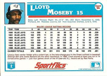 1987 Sportflics #96 Lloyd Moseby Back