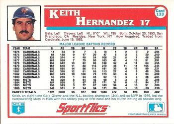 1987 Sportflics #133 Keith Hernandez Back