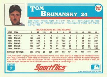 1987 Sportflics #134 Tom Brunansky Back