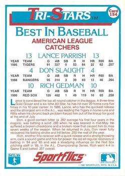 1987 Sportflics #154 Lance Parrish / Don Slaught / Rich Gedman Back