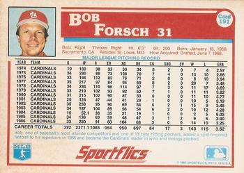 1987 Sportflics #191 Bob Forsch Back