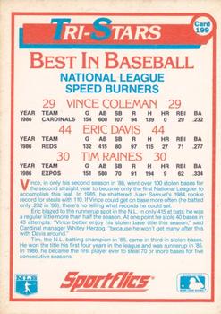 1987 Sportflics #199 Tim Raines / Vince Coleman / Eric Davis Back
